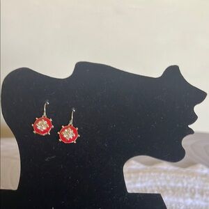 Elegant Red and Gold Floral Earrings